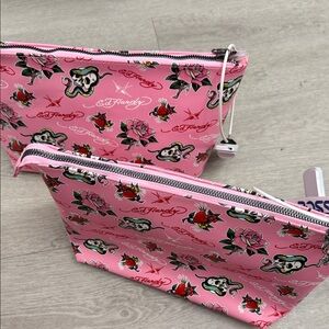 Ed Hardy Pink Skull and Rose Cosmetic Bag Set